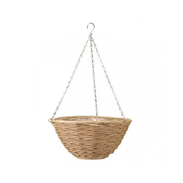 14" Mocha Faux Rattan Hanging Basket 3 14" Mocha Faux Rattan Hanging Basket